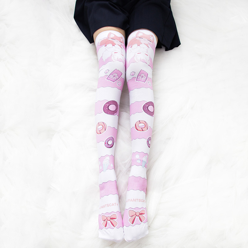 Digital Printing Knee Socks Donut Small Fox Thigh Socks Hose Slut Socks